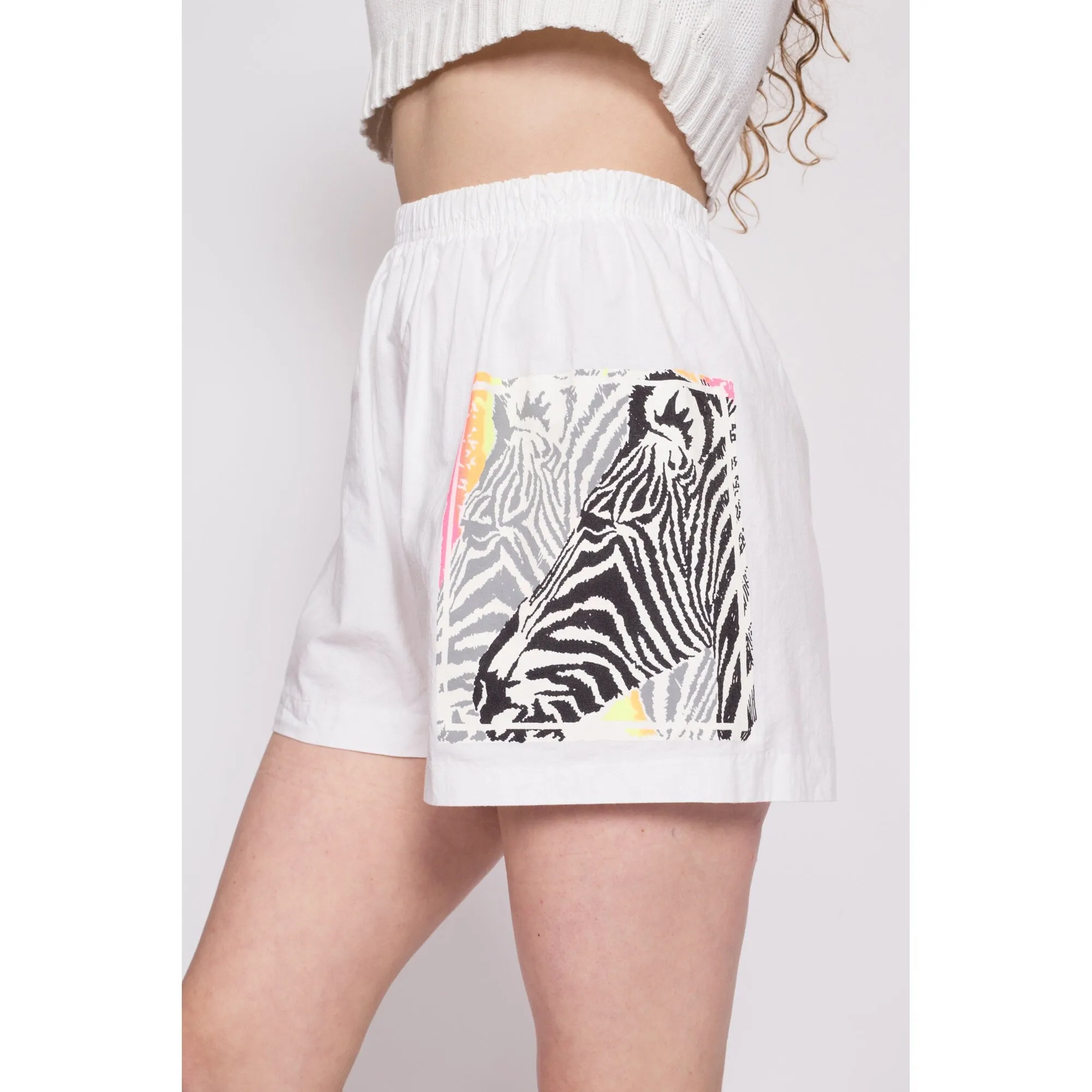 90s Zebra Graphic Cotton Shorts - Medium