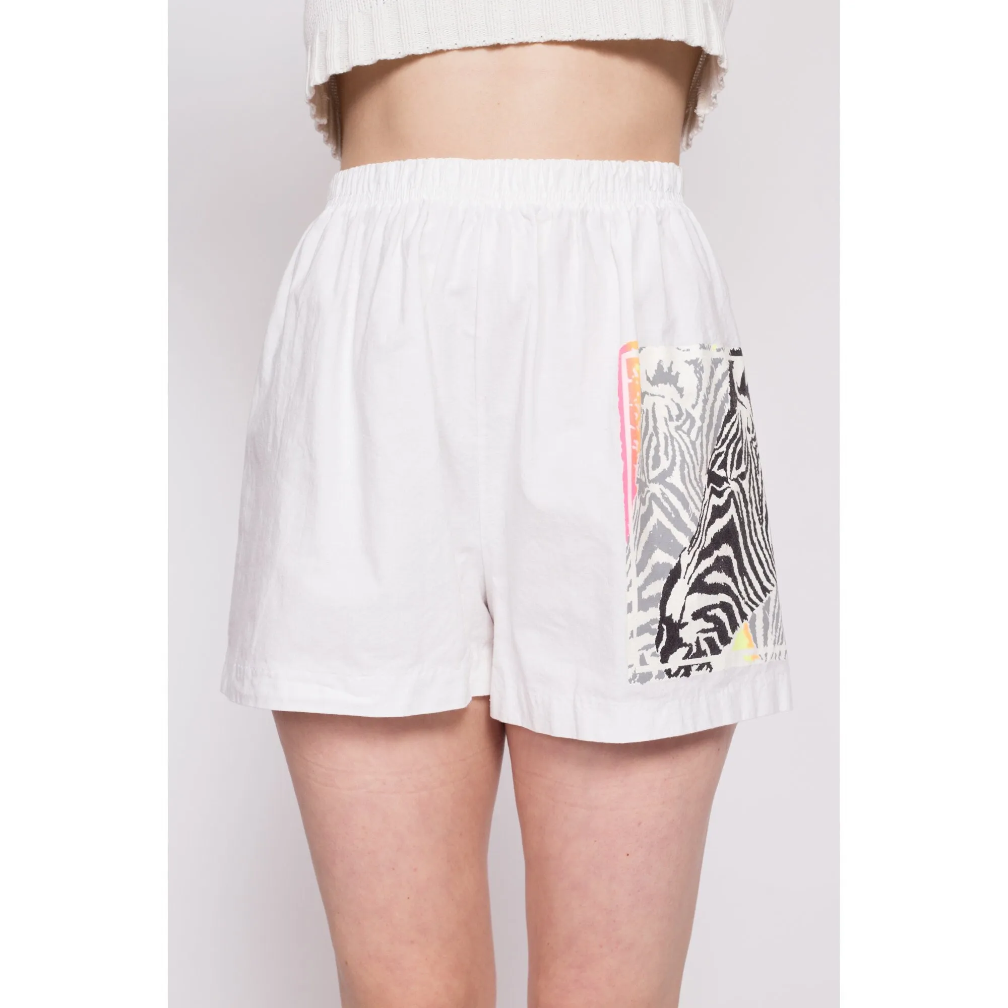 90s Zebra Graphic Cotton Shorts - Medium