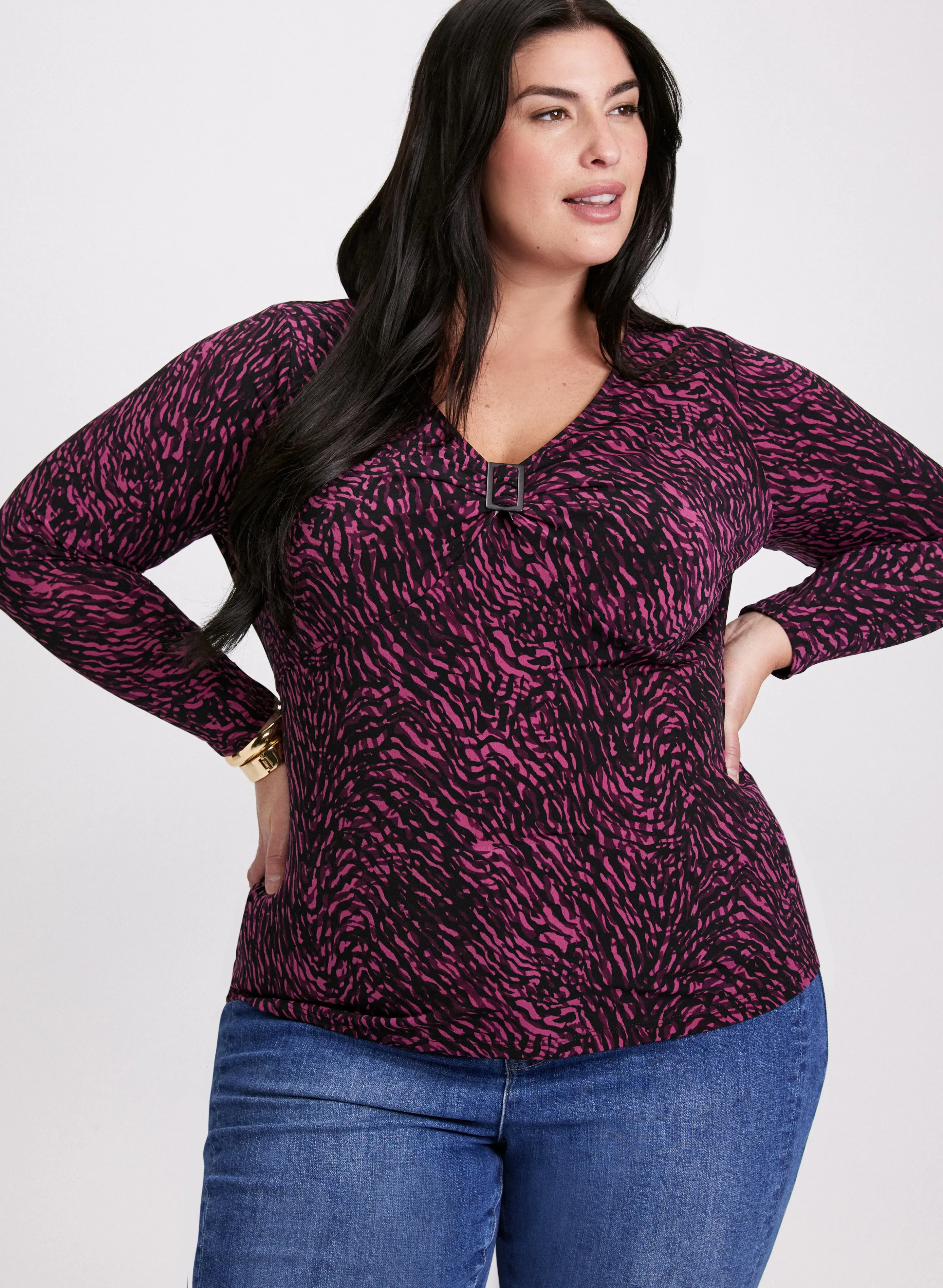 Abstract Buckle Embellished Top