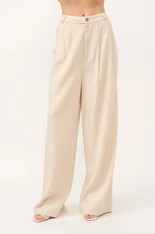 And The Why High-Rise Wide Leg Linen Blended Pants