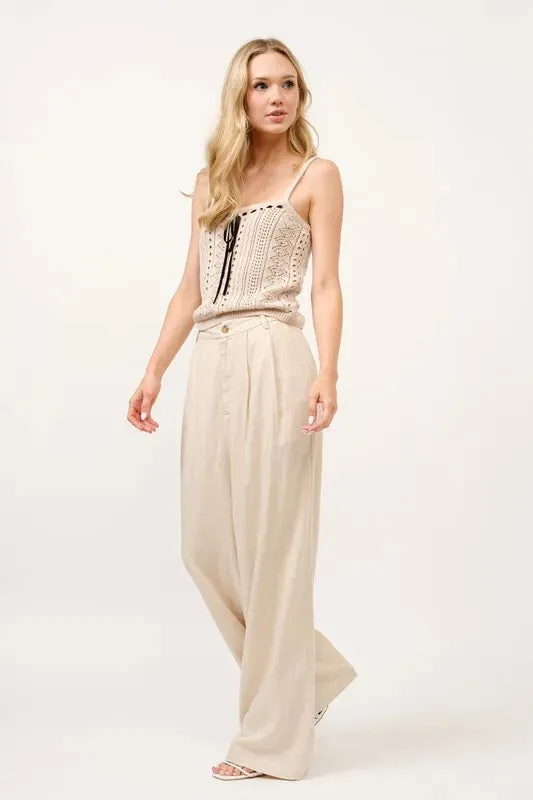 And The Why High-Rise Wide Leg Linen Blended Pants