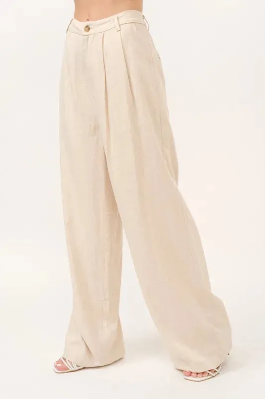 And The Why High-Rise Wide Leg Linen Blended Pants