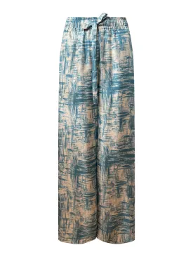 Aqua Silk Twill Wide Leg Trousers
