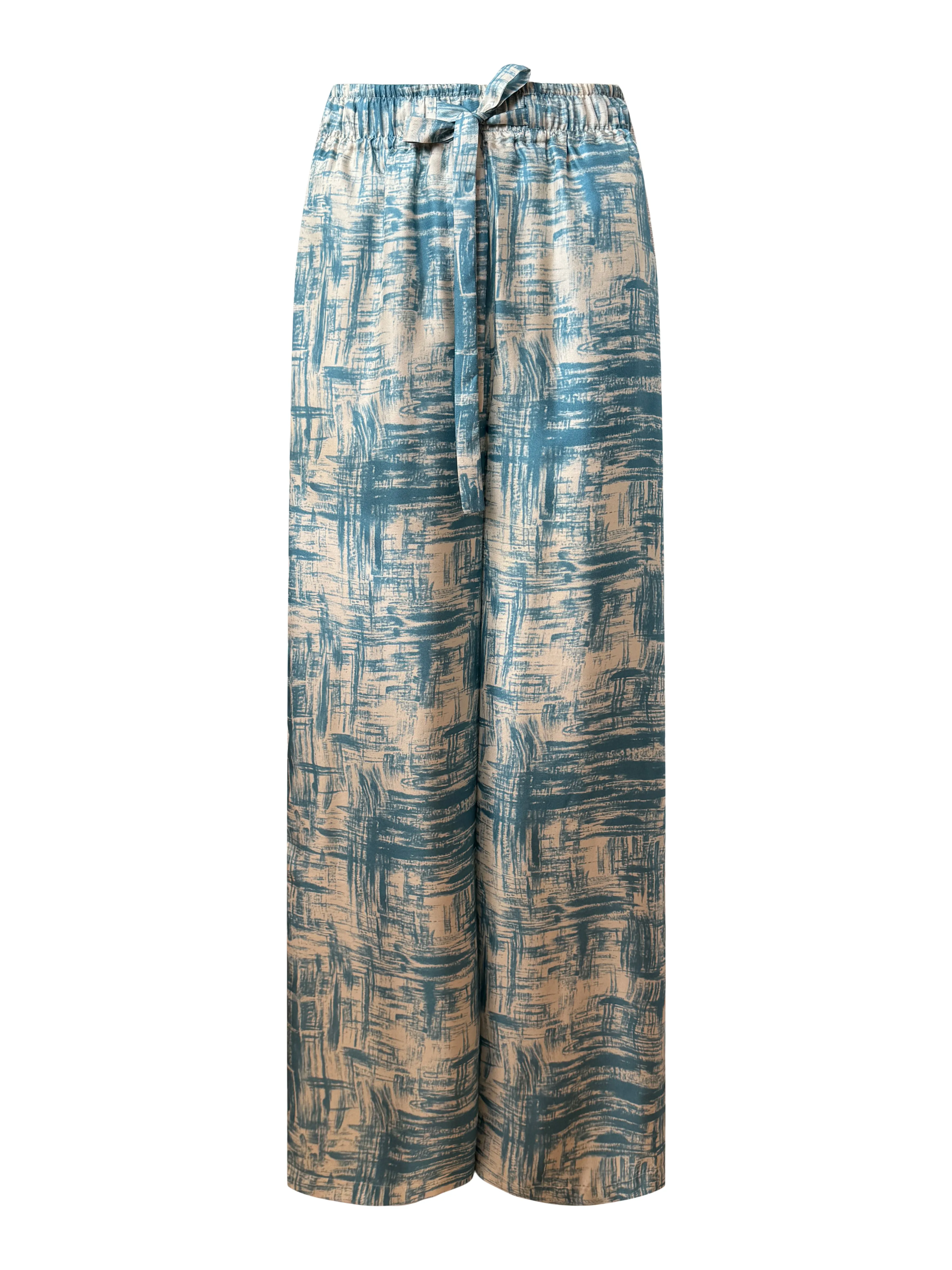 Aqua Silk Twill Wide Leg Trousers