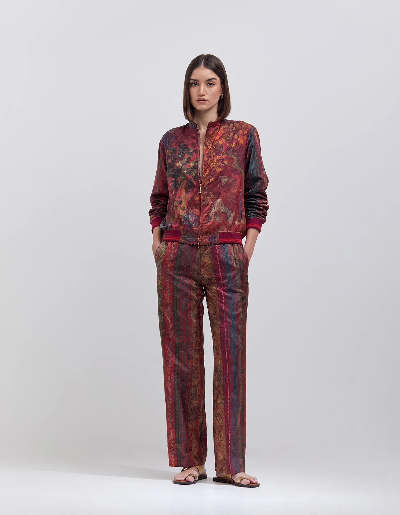Azaad Trousers Silk Damask Crimson