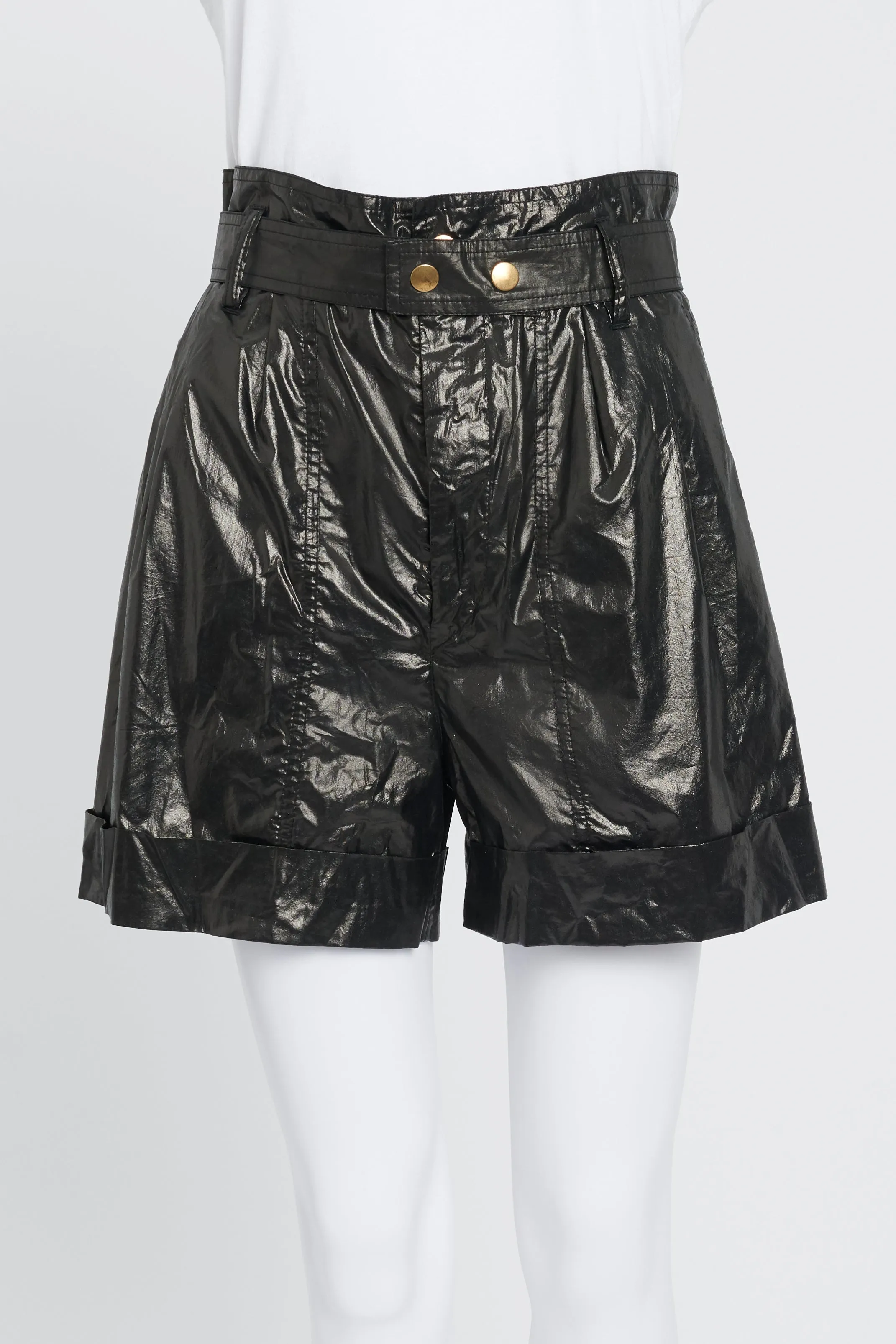 Black Shiny Cotton High-Waist Shorts