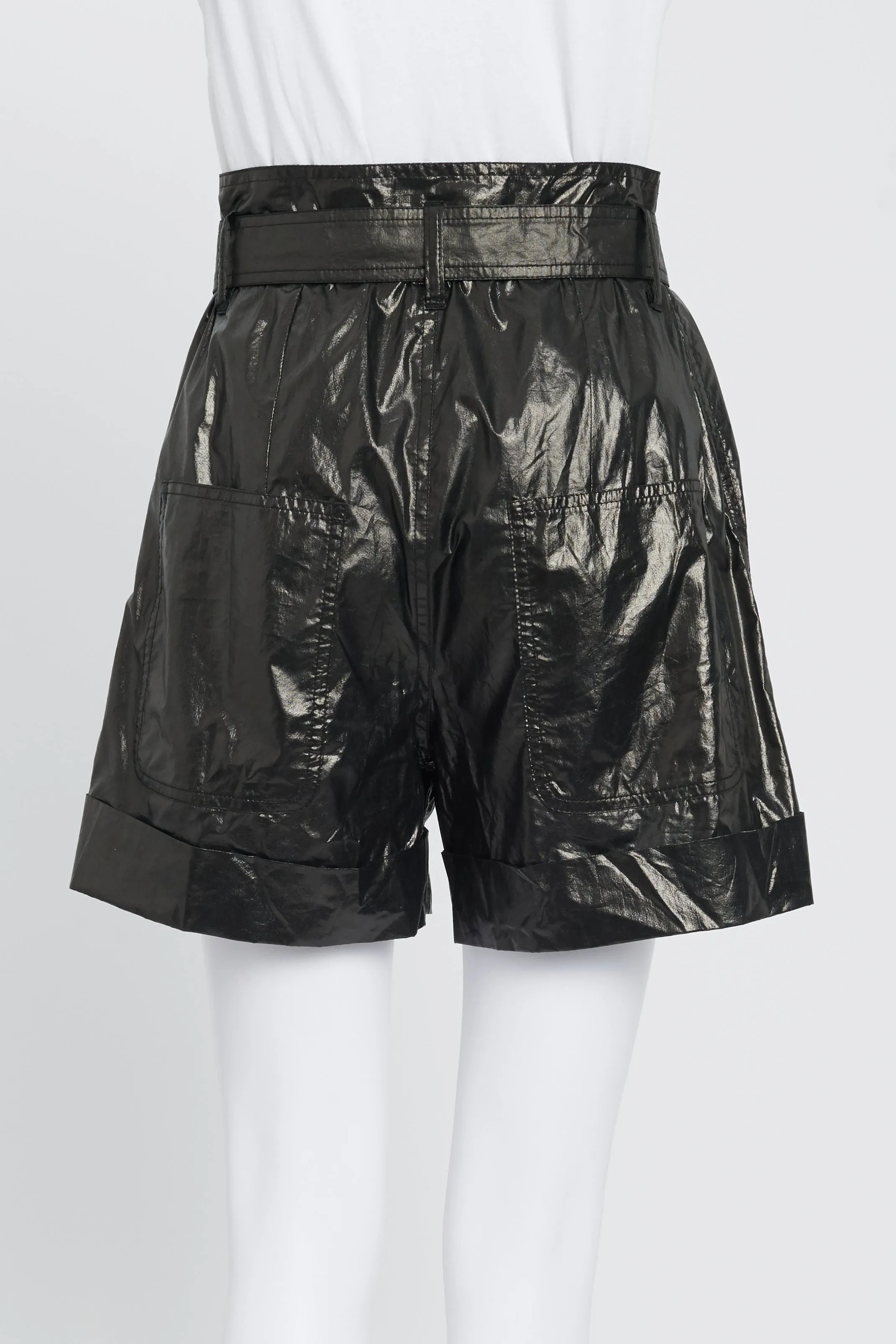 Black Shiny Cotton High-Waist Shorts