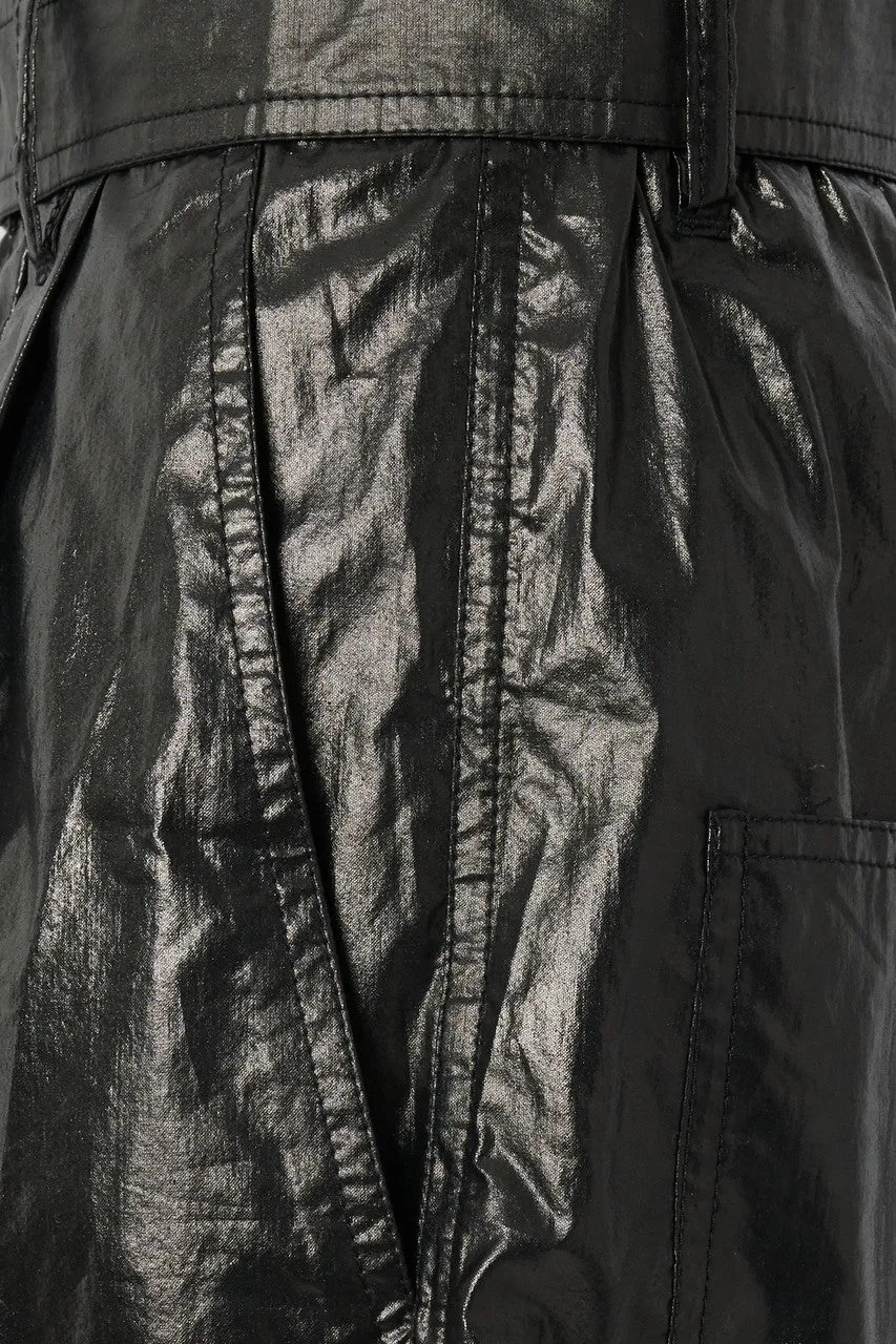 Black Shiny Cotton High-Waist Shorts