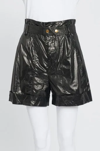 Black Shiny Cotton High-Waist Shorts
