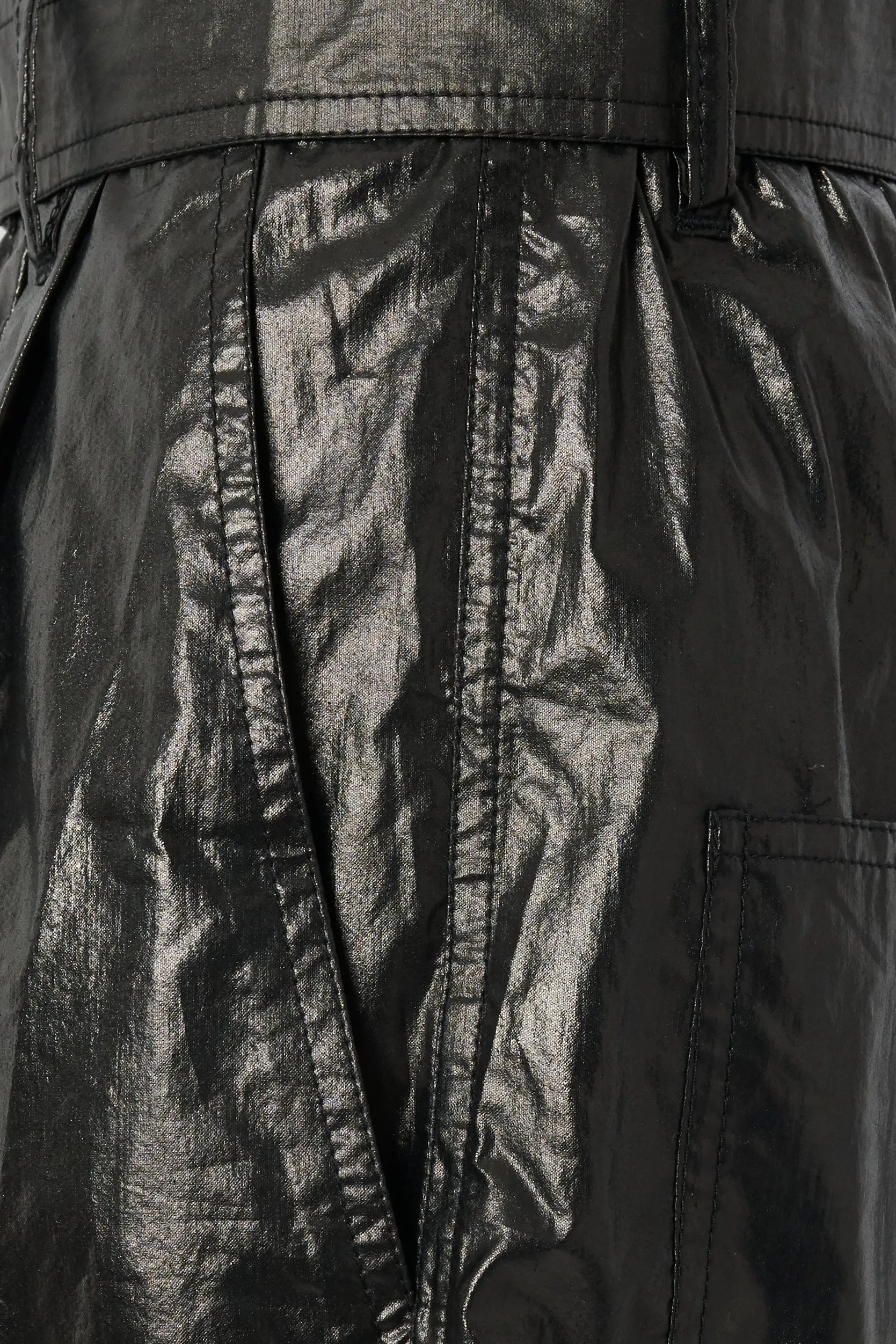 Black Shiny Cotton High-Waist Shorts