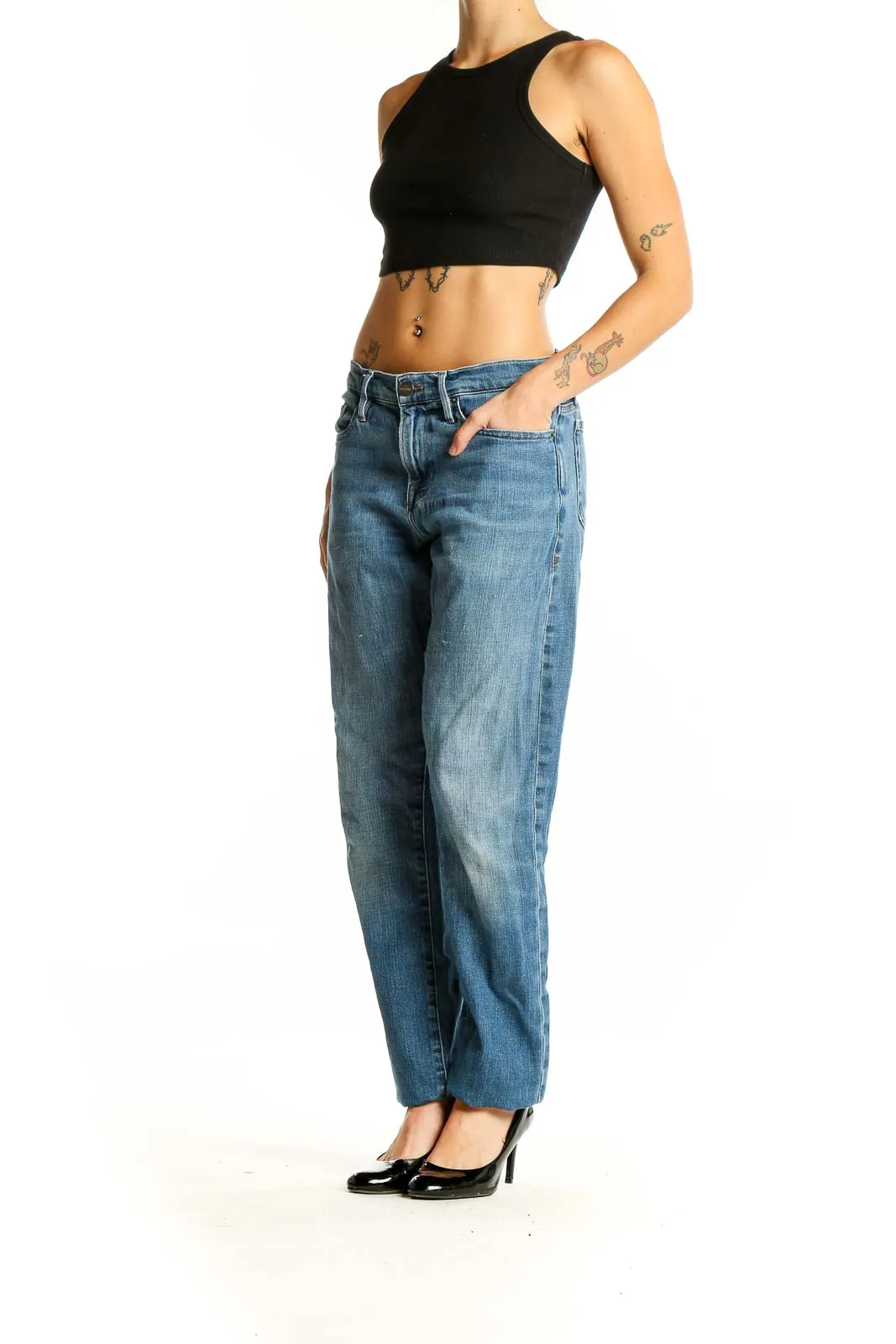 Blue Relaxed Fit Straight Leg Jeans