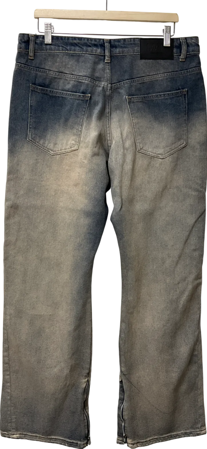 boohooMan Blue Relaxed Rigid Gusset Flare Tinted Jeans UK M