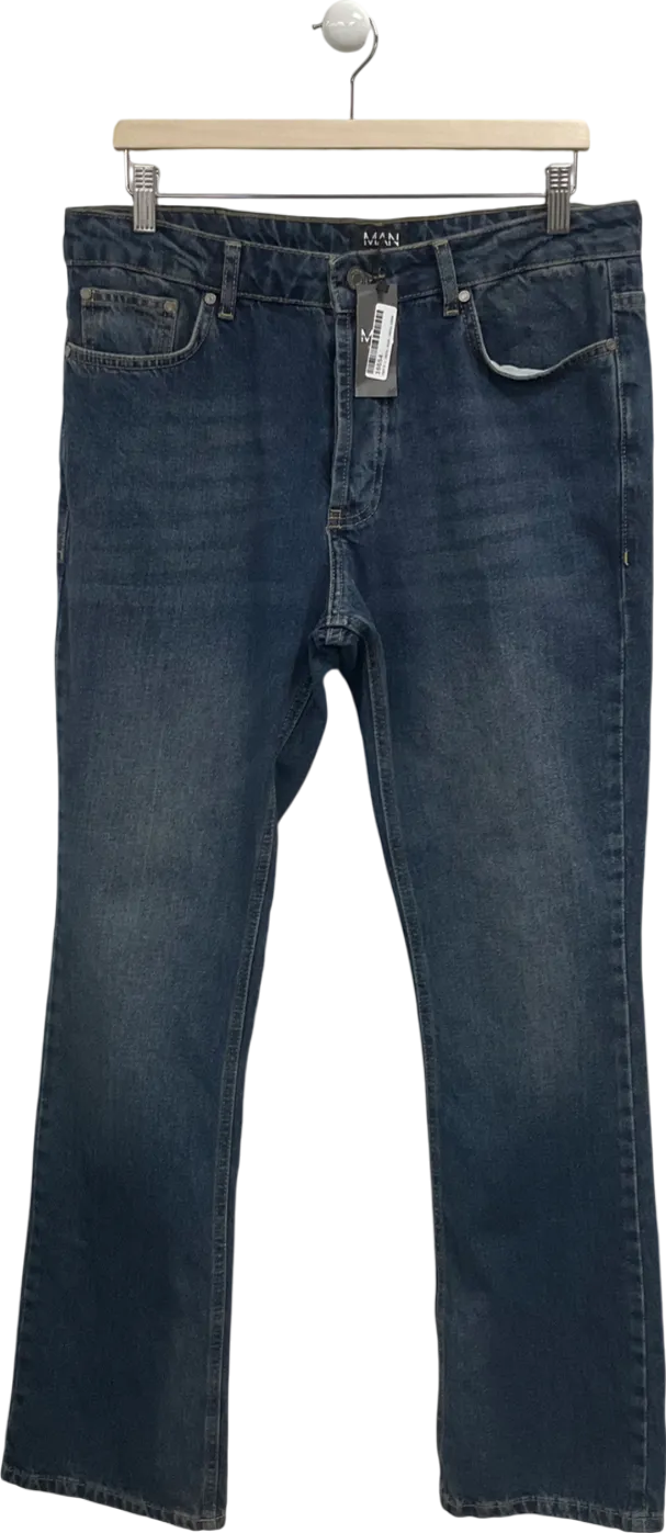 boohooMan Blue Slim Rigid Flare Jeans UK M