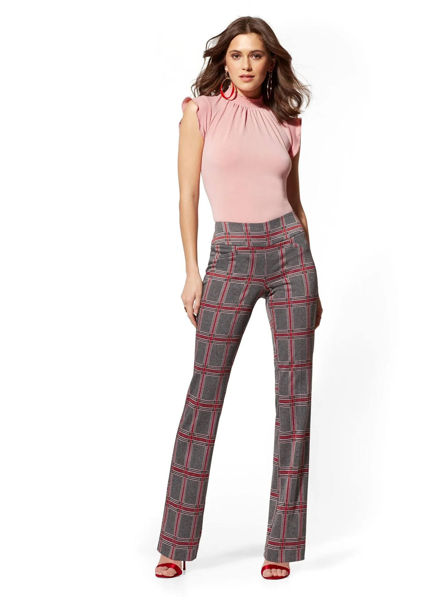 Bootcut Pull-On Pant - Signature Fit - Plaid - 7th Avenue
