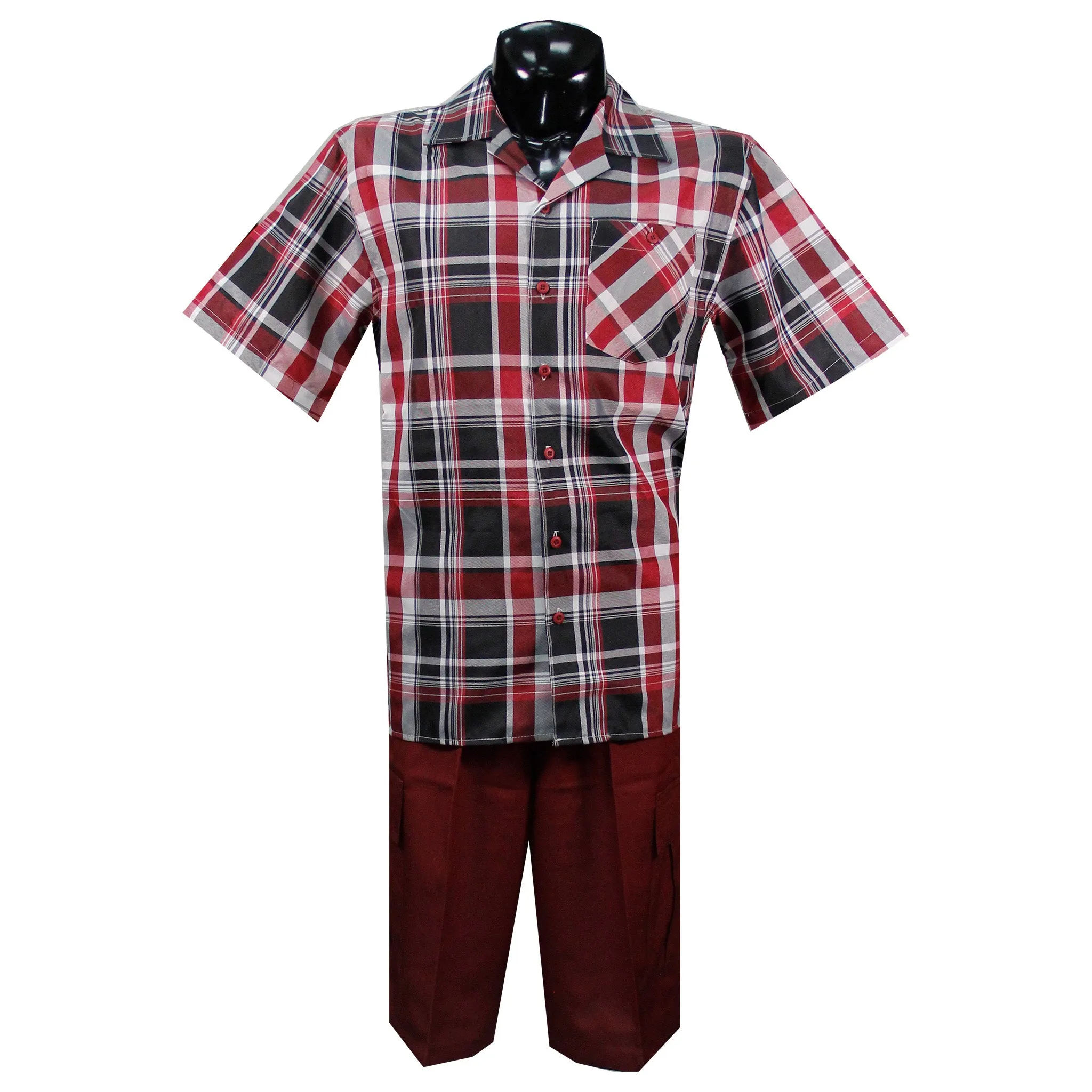 Burgundy/Grey 2PC Plaid Set