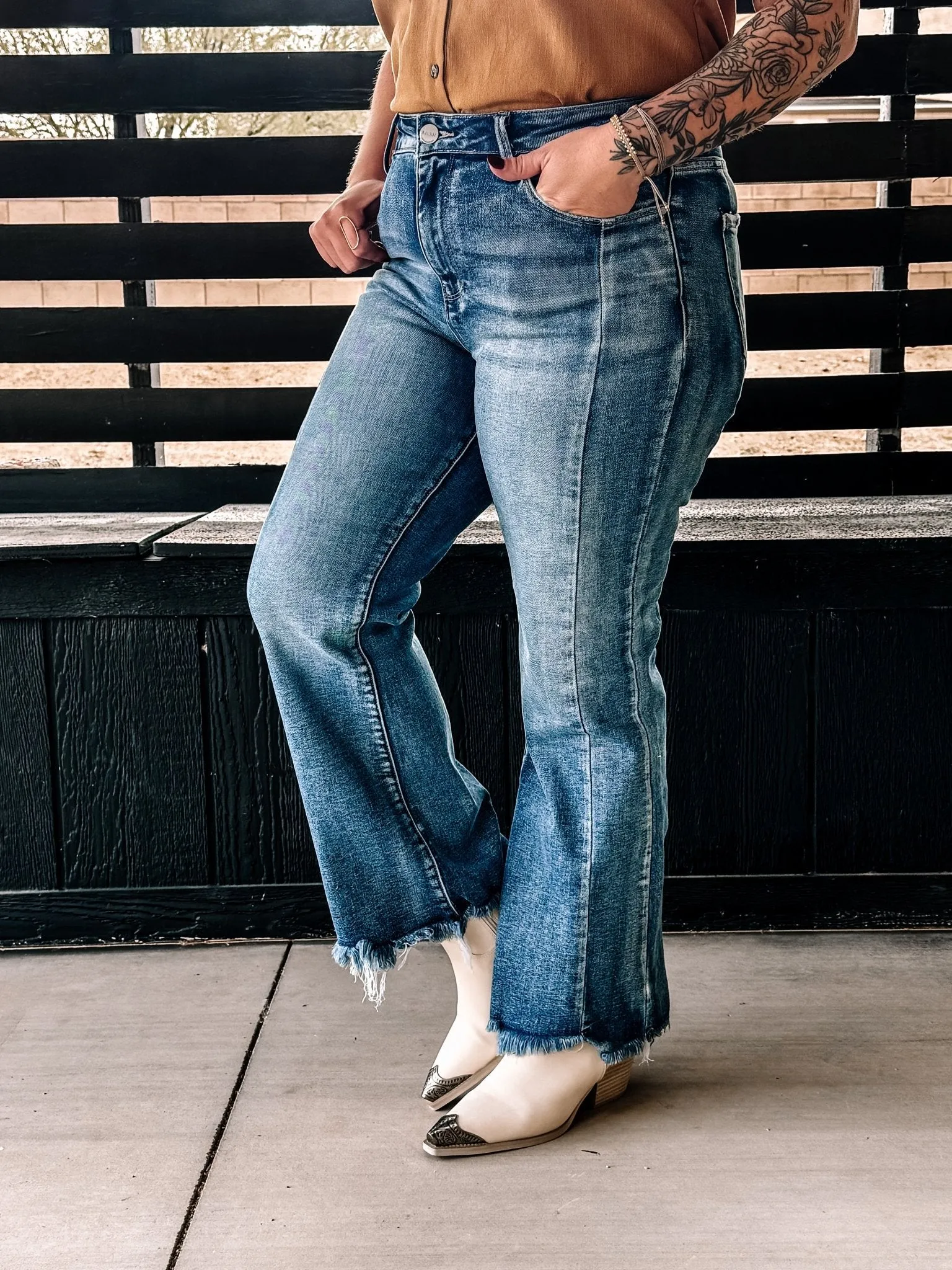 Canyon Crest Ankle Flare Hem Detail Jeans