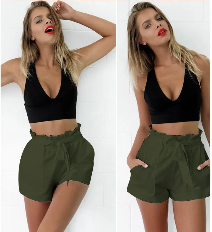 Casual High Waisted Paperbag Shorts Summer