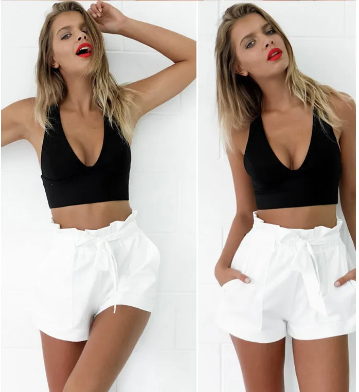 Casual High Waisted Paperbag Shorts Summer