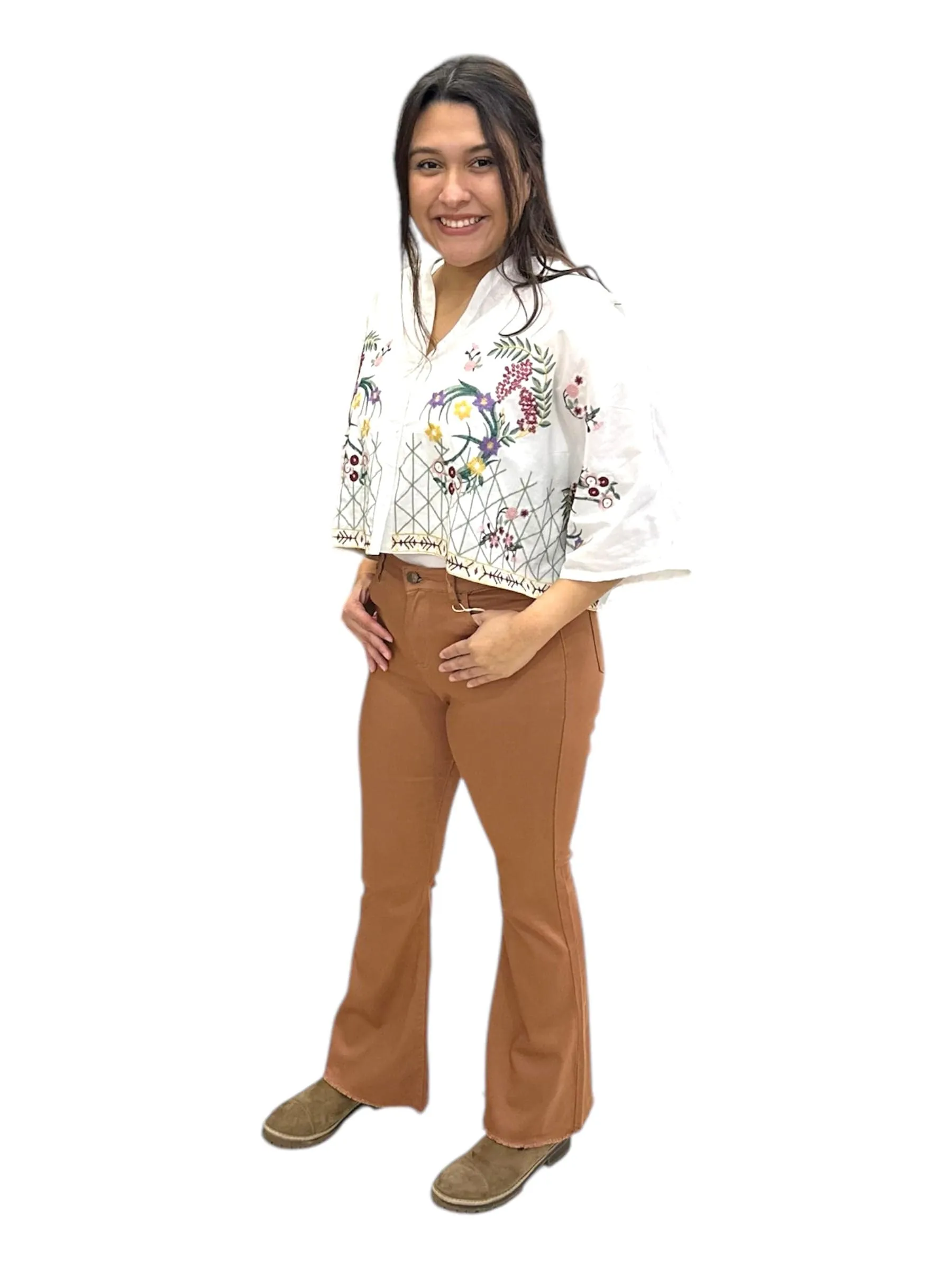 Chestnut Scissor Cut Stretch Flare Jean