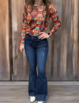 Dark Distressed Flare Jeans L18018