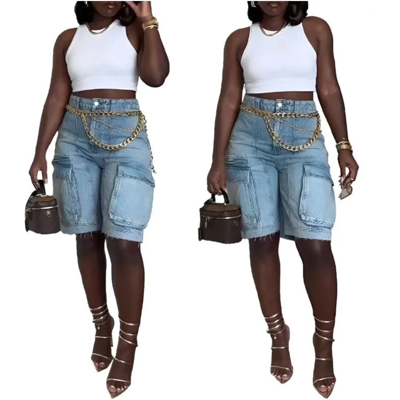 Denim Bermuda Cargo Shorts.
