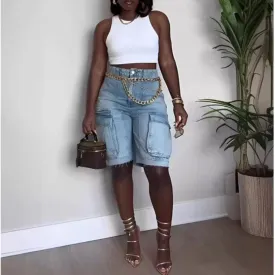 Denim Bermuda Cargo Shorts.