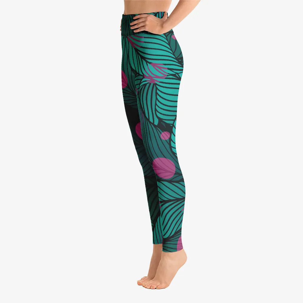 Floral Leggings "Fireflies" Green/Pink