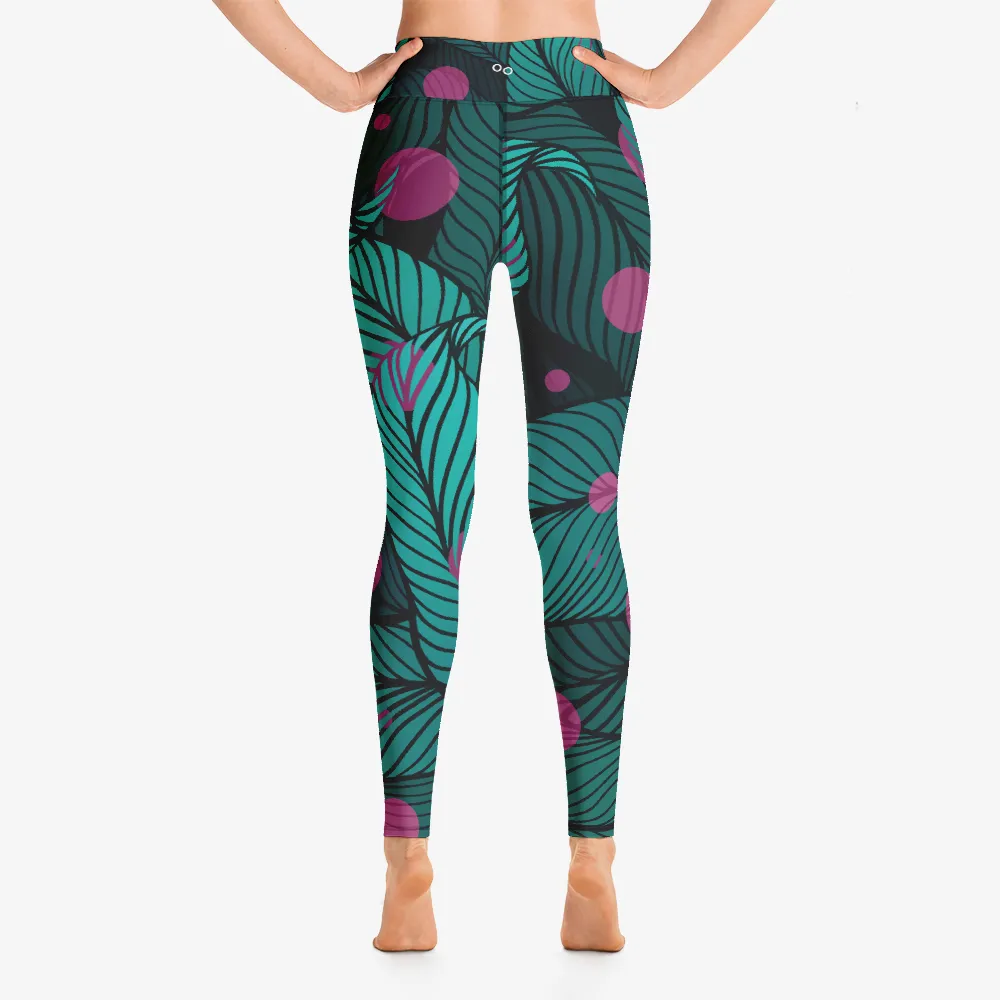 Floral Leggings "Fireflies" Green/Pink