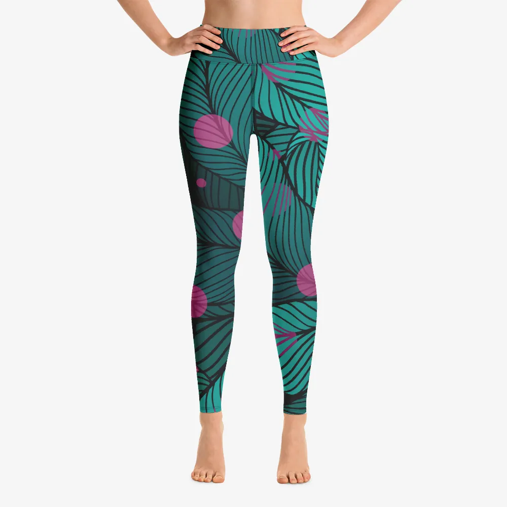Floral Leggings "Fireflies" Green/Pink