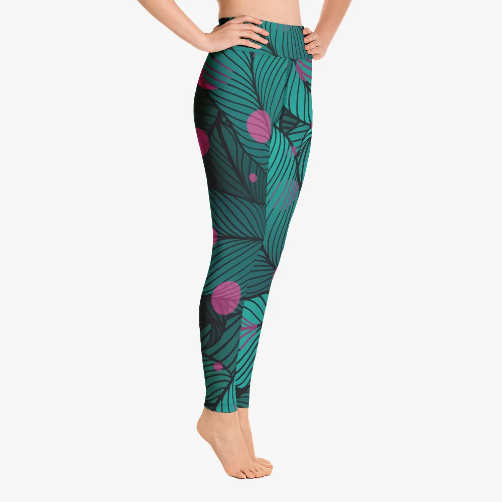 Floral Leggings "Fireflies" Green/Pink