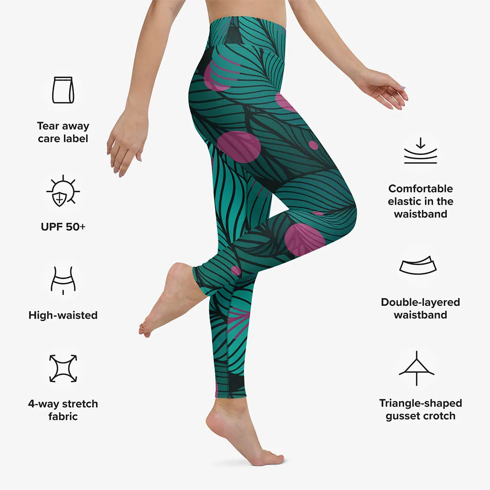 Floral Leggings "Fireflies" Green/Pink