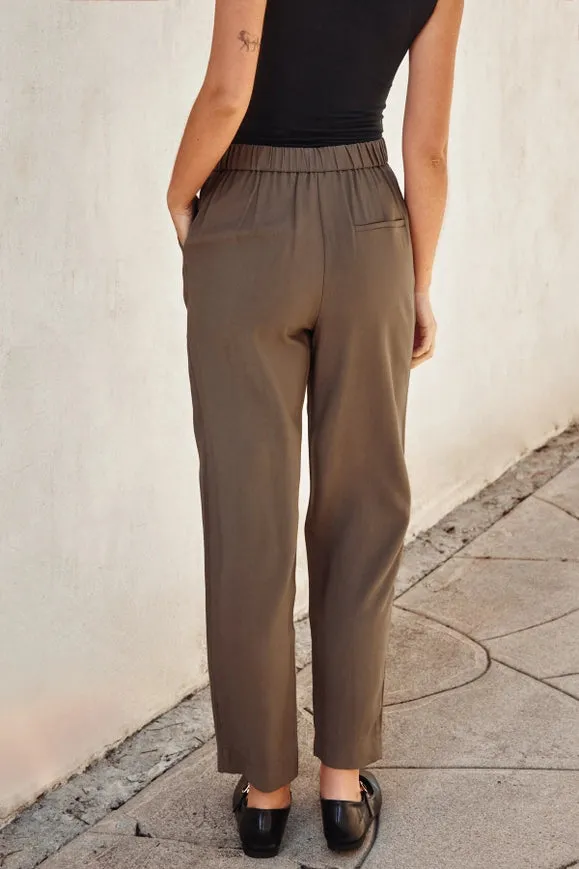 Front Seam Detail Tapered Pants Taupe