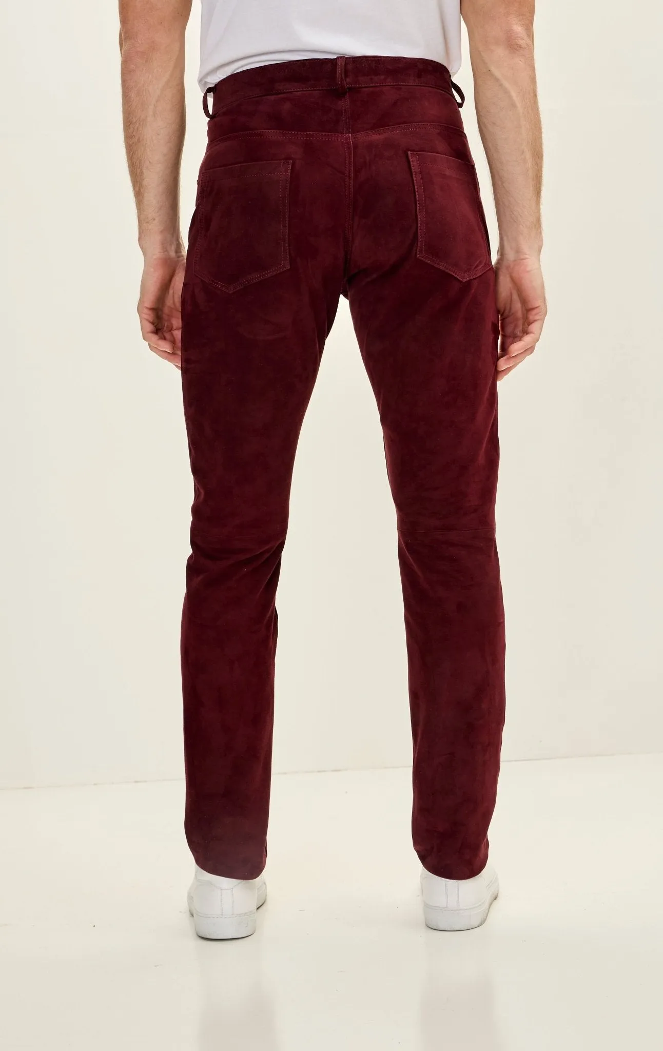Genuine Lambskin Fitted Suede Pants - Wine