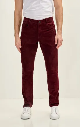 Genuine Lambskin Fitted Suede Pants - Wine