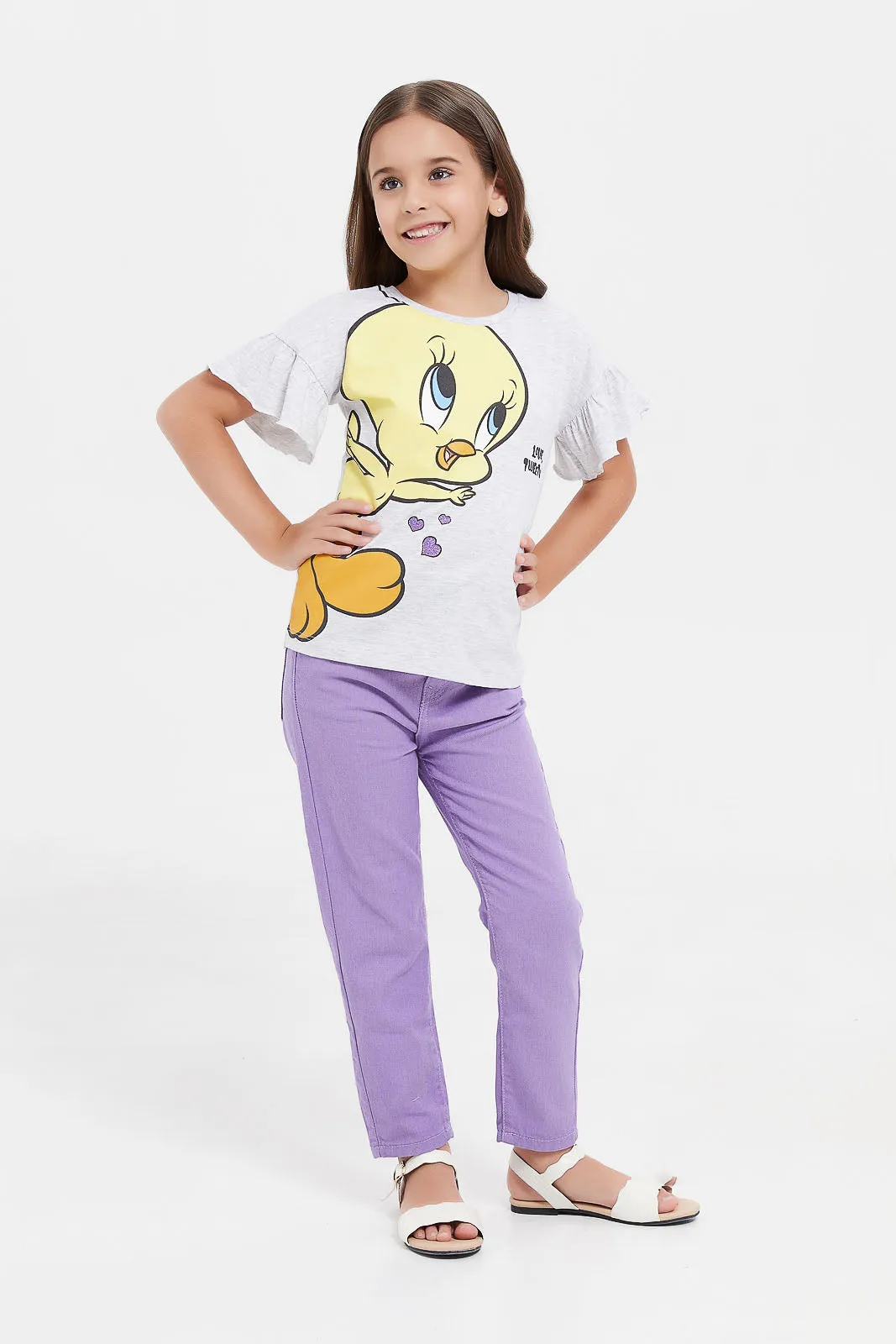 Girls Lilac Baggy Fit Jeans