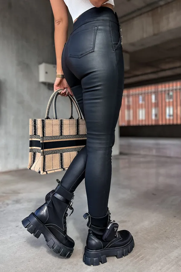 Jingle High Rise Button Faux Leather Leggings