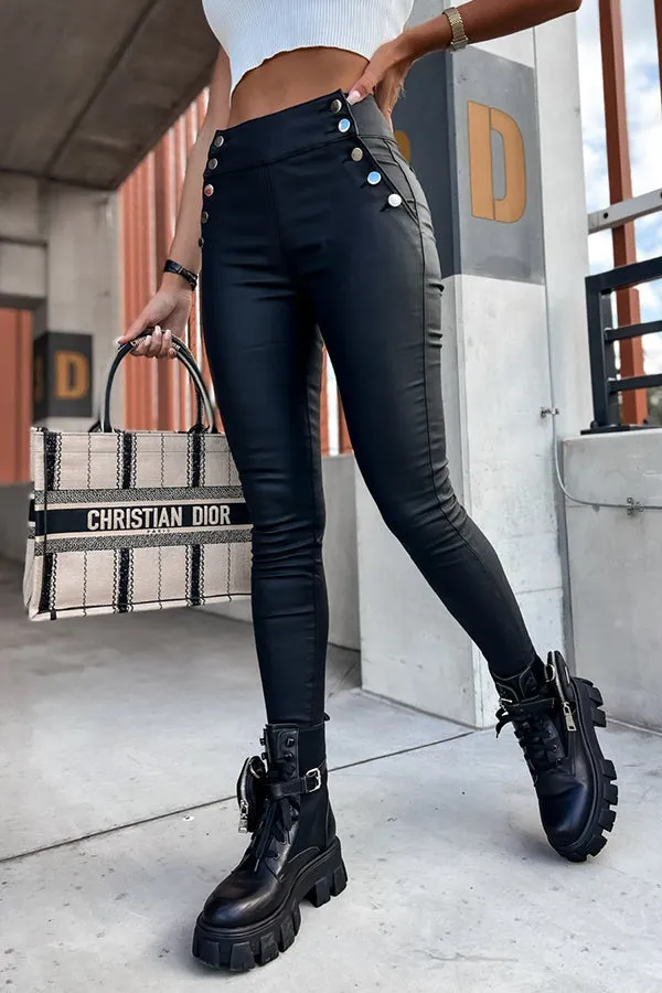 Jingle High Rise Button Faux Leather Leggings