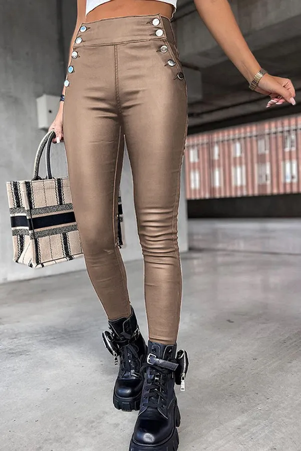 Jingle High Rise Button Faux Leather Leggings