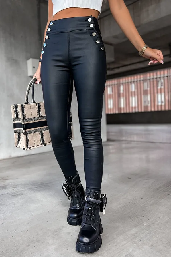 Jingle High Rise Button Faux Leather Leggings