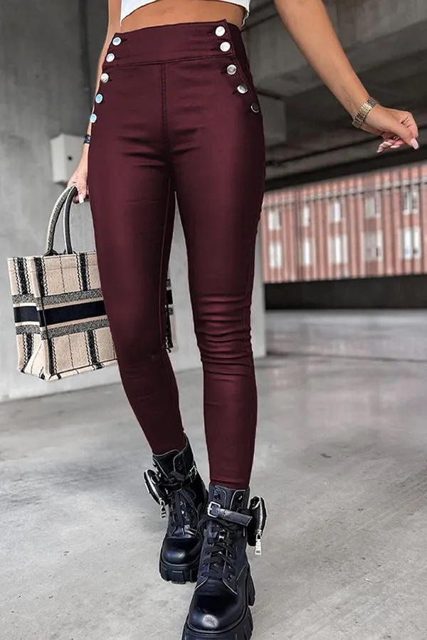 Jingle High Rise Button Faux Leather Leggings