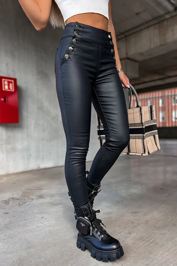 Jingle High Rise Button Faux Leather Leggings