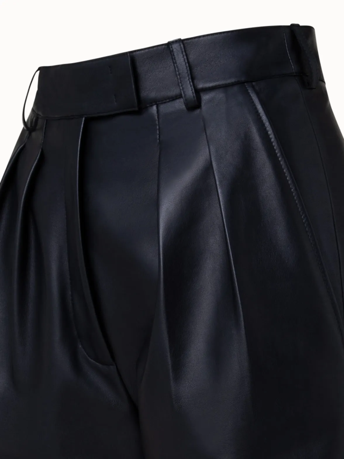 Lambskin Leather Pleated Tapered Pants