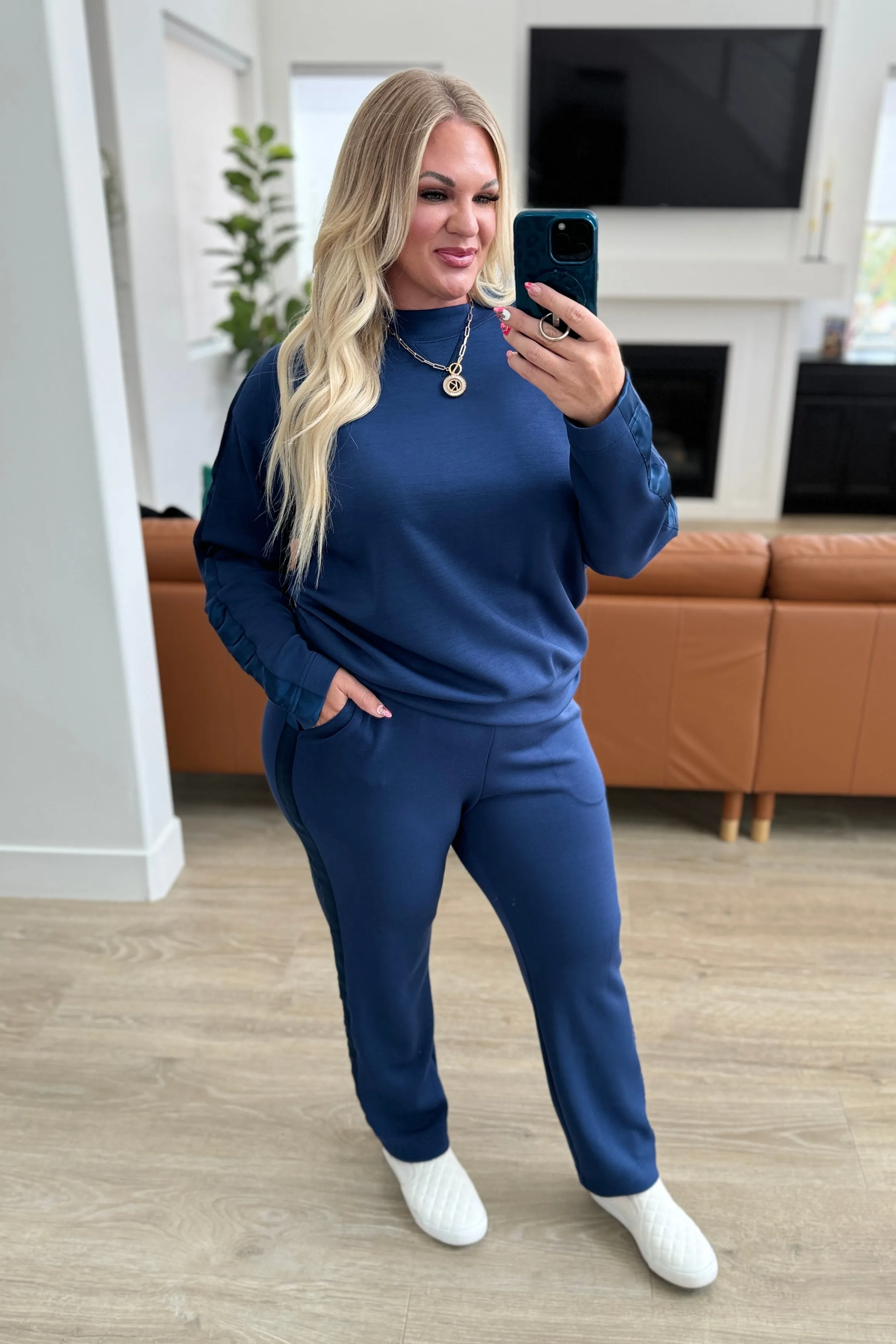Lysa Satin Stripe Lounge Pants in Smoky Navy