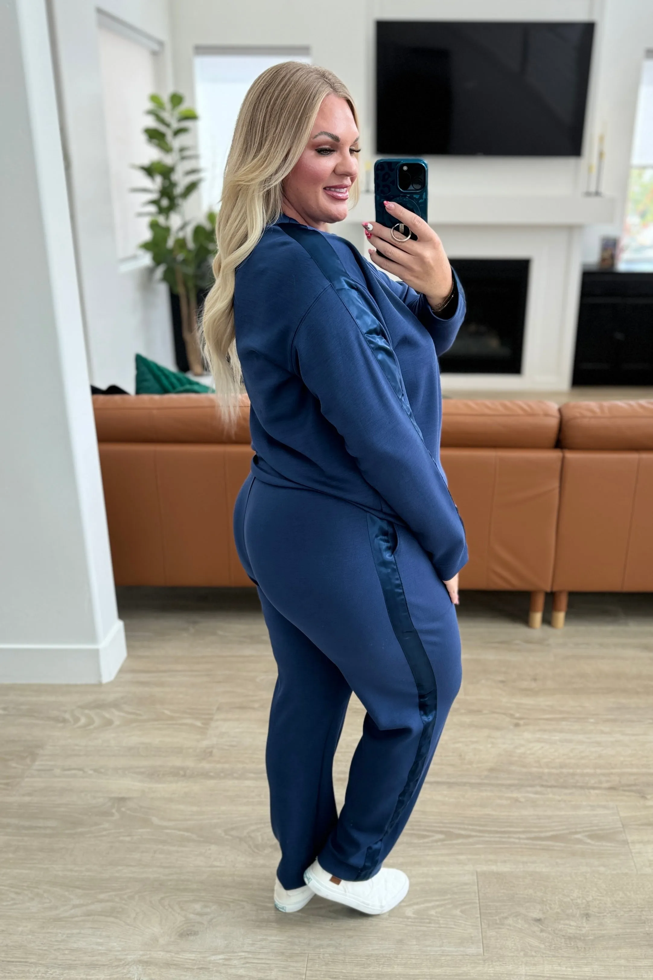 Lysa Satin Stripe Lounge Pants in Smoky Navy