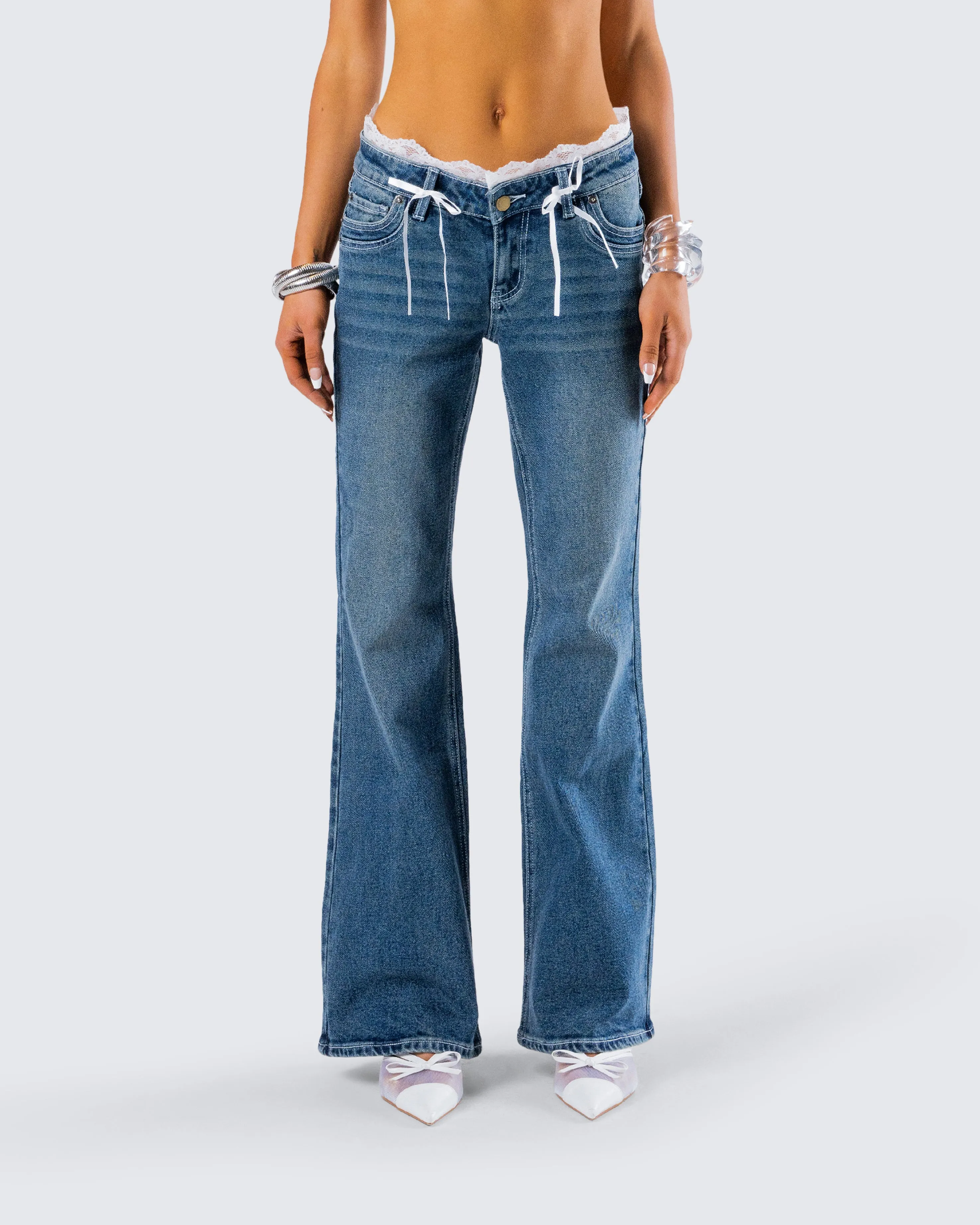 Maeva Blue Denim Lace Trim Jean