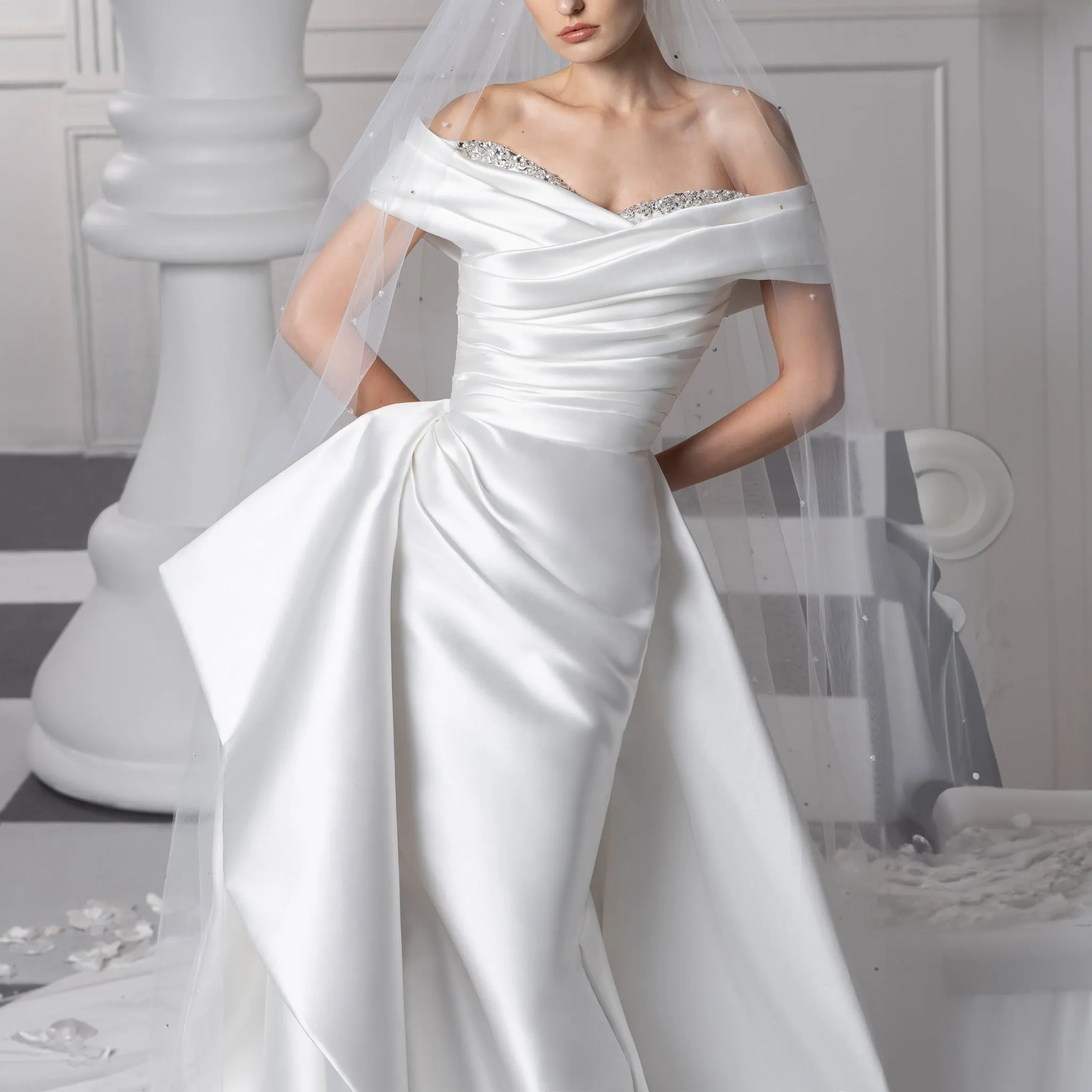 Off-Shoulder Mikado Dress with Ruffle
