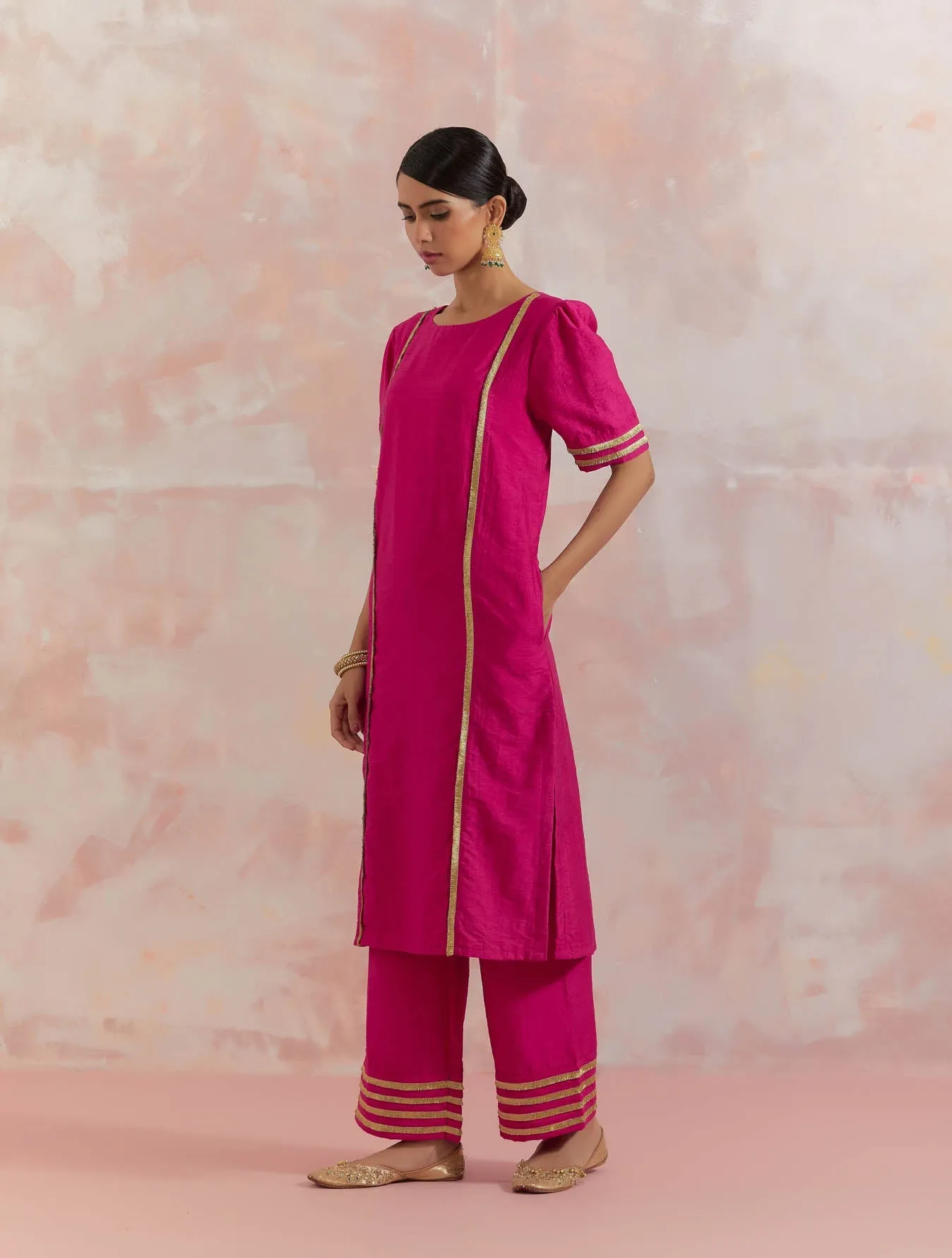 Pink Rukbat Kurta With Pant (Set Of 2)