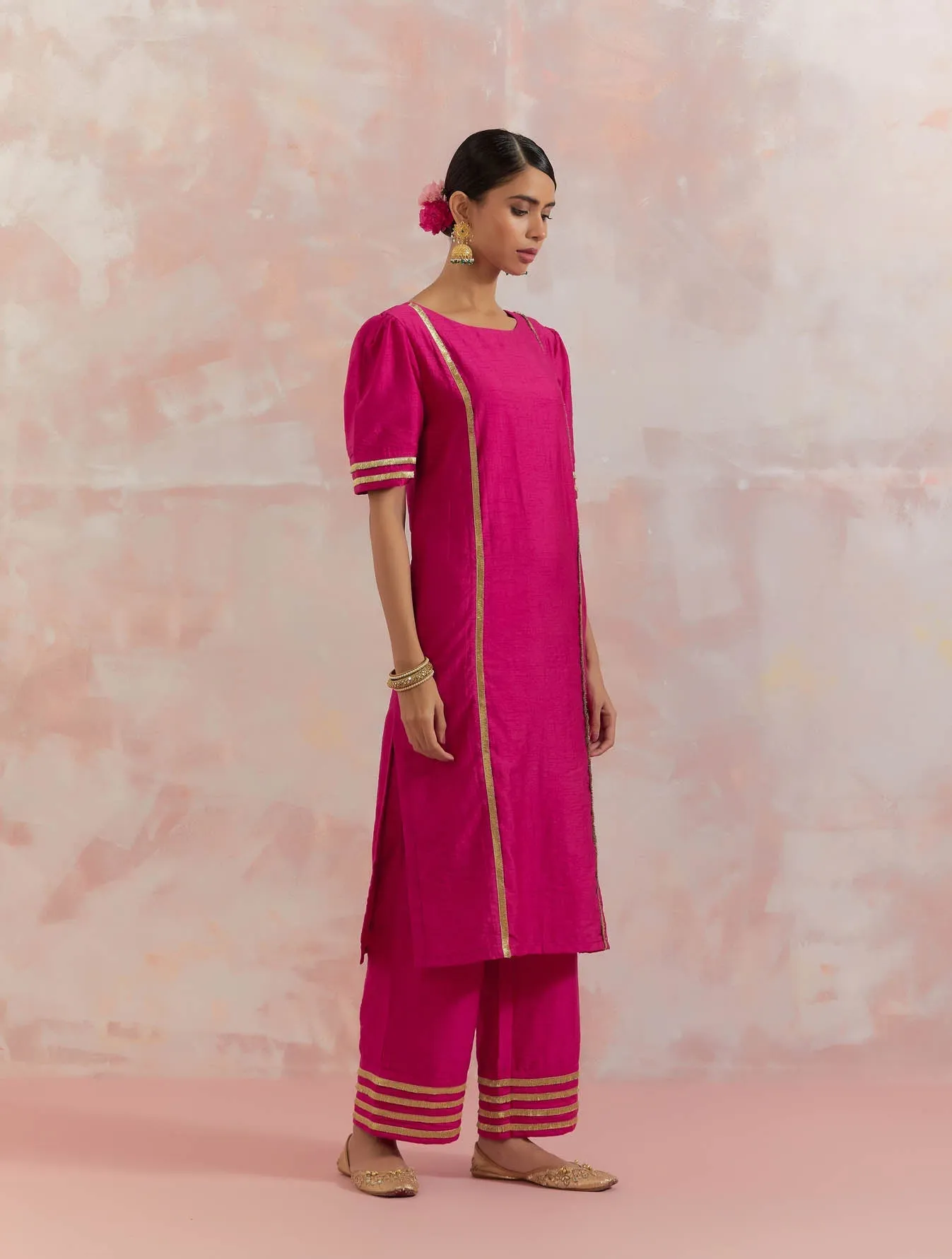 Pink Rukbat Kurta With Pant (Set Of 2)