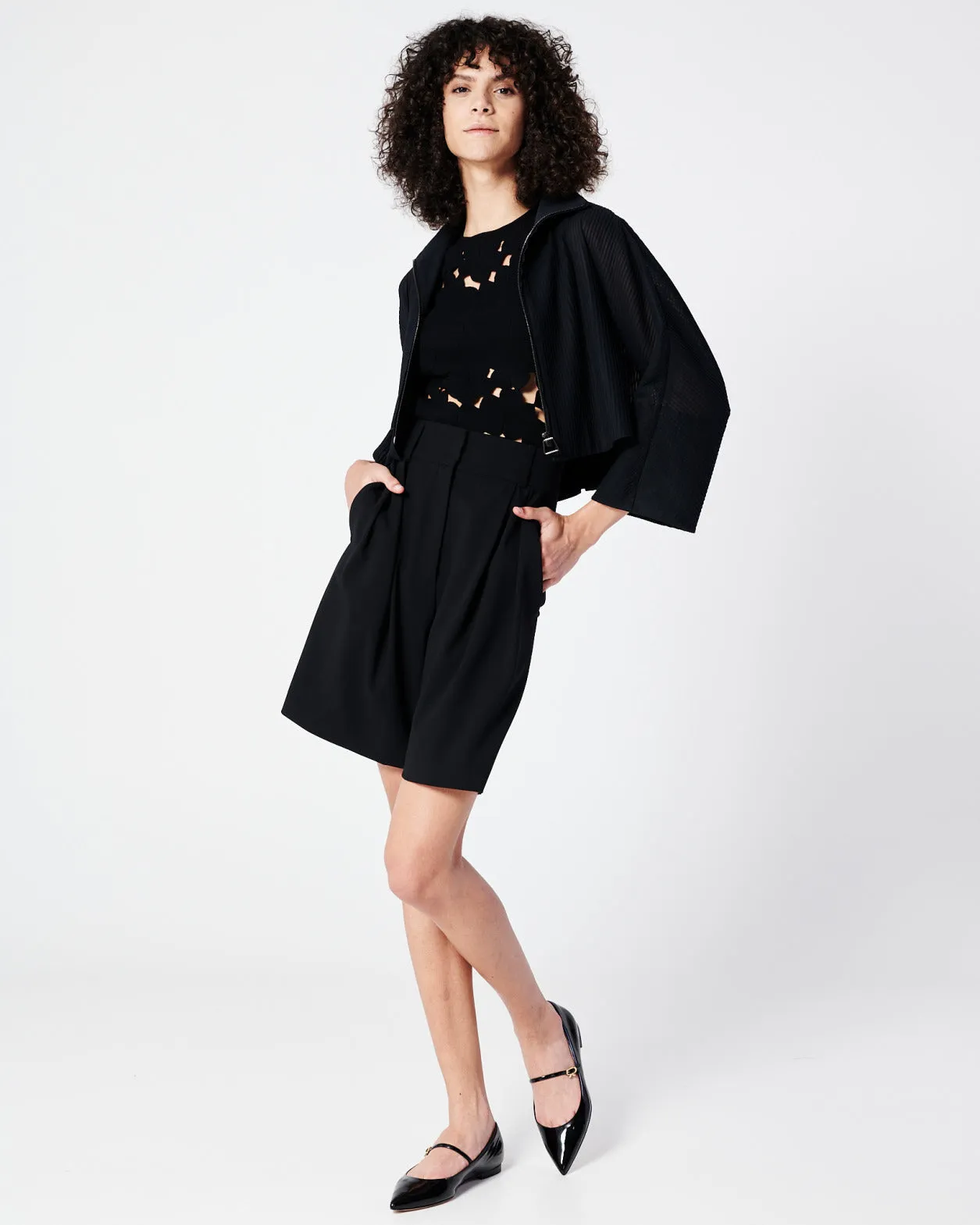 Pleated Cool Wool Bermuda Shorts