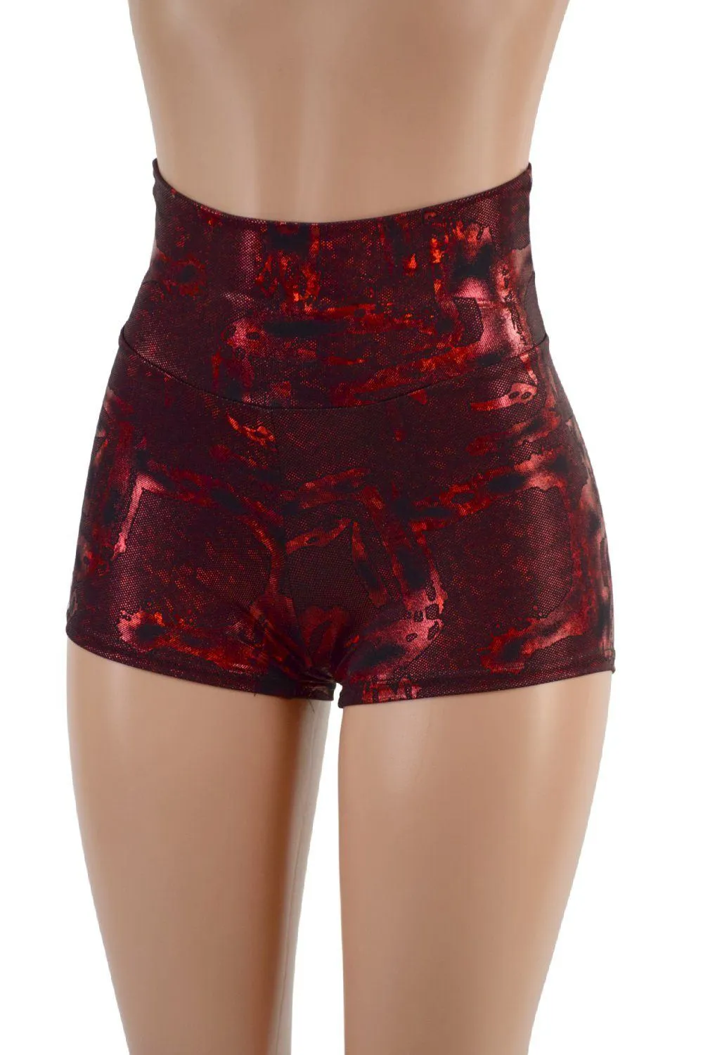 Primeval Red High Waist Shorts